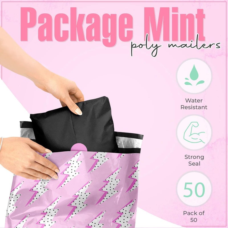 Package Mint 10x13 Poly Mailers – Lightning Bolt – Waterproof, Tear-Resistant Shipping Bags with Adhesive Seal – 50 Pack – - Image 2